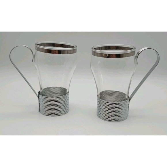 Vtg Federal Soda Fountain Glass Silver Basket Weave Holder Handle Removable - Picture 1 of 4